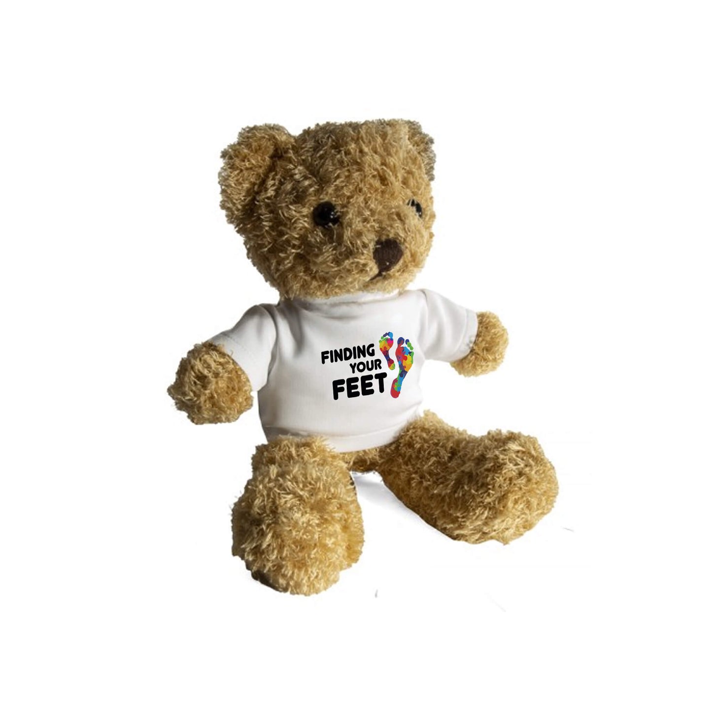 Teddy Bear wearing Finding Your Feet mini t-shirt.